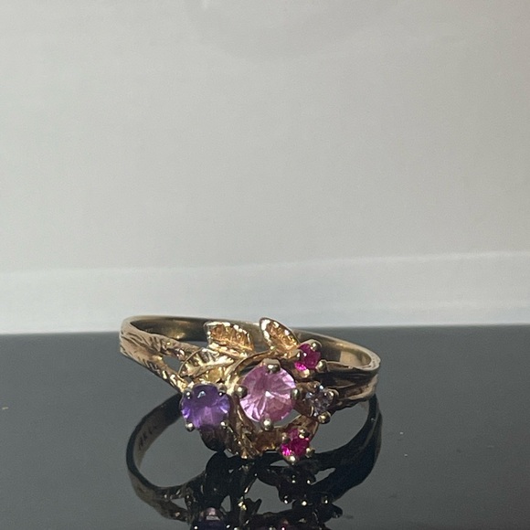 Solid 10k colorful gemstones ring - Picture 6 of 7